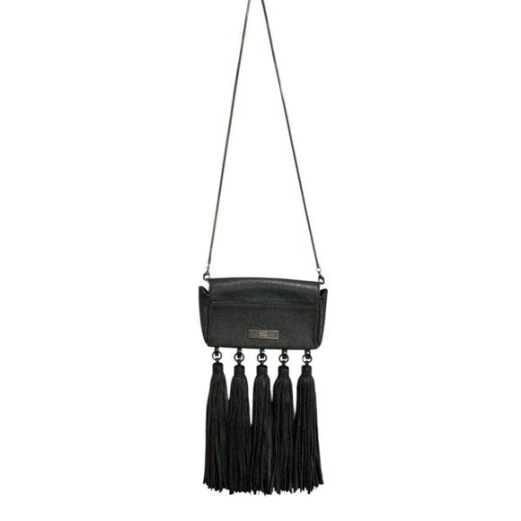 Zac Posen Heavy Tassel Brushed Black Leather Shoulderbag Clutch Hand Strap - Picture 1 of 11